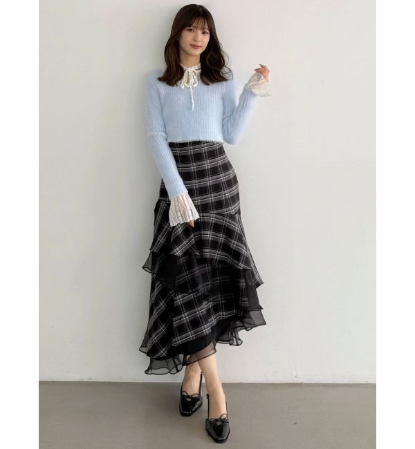 MERCURYDUO「ミニシャギーVネッククロップドニット」|ニット・セーター|