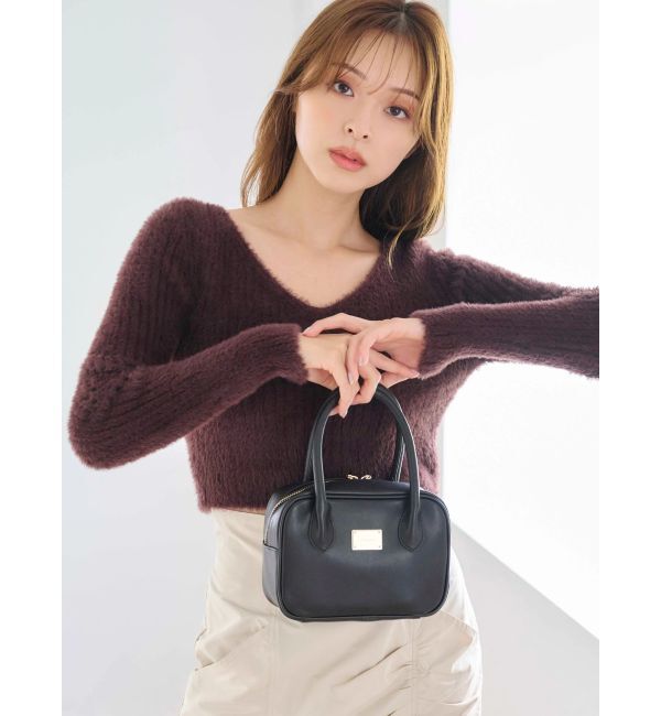 MERCURYDUO「ミニシャギーVネッククロップドニット」|ニット・セーター|ブラウン