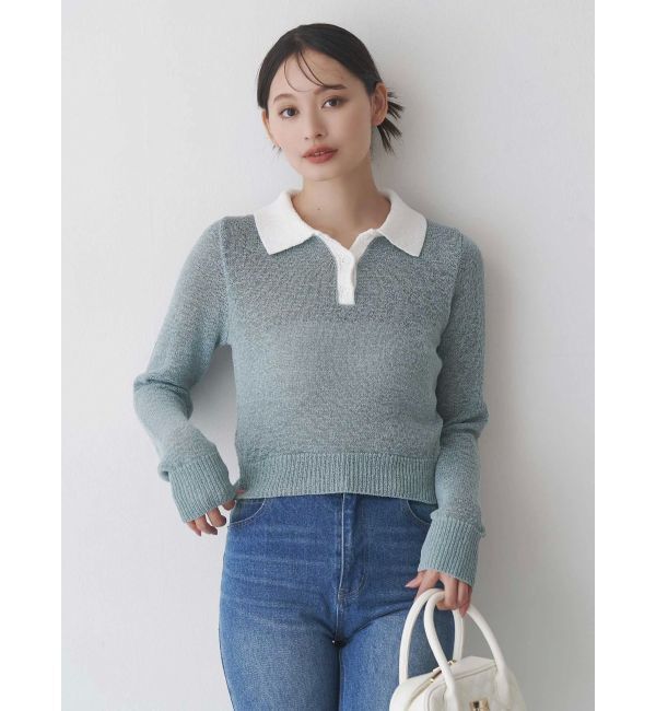 MERCURYDUO「クリアボタンポロニット」|ニット・セーター|