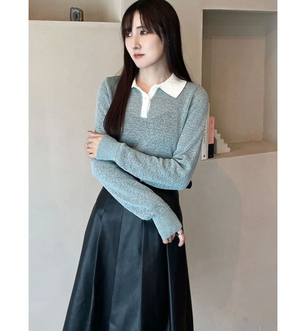 MERCURYDUO「クリアボタンポロニット」|ニット・セーター|