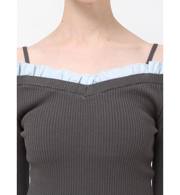 MERCURYDUO「異素材フリルオフショルリブニット」|ニット・セーター|