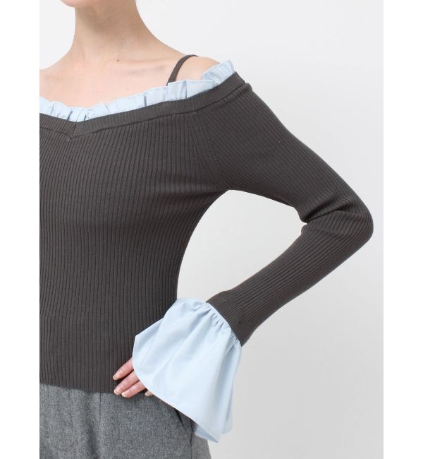 MERCURYDUO「異素材フリルオフショルリブニット」|ニット・セーター|