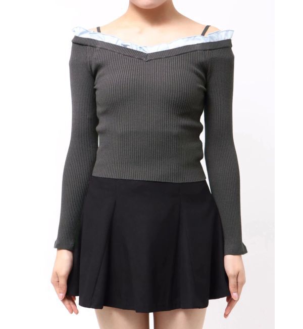 MERCURYDUO「異素材フリルオフショルリブニット」|ニット・セーター|