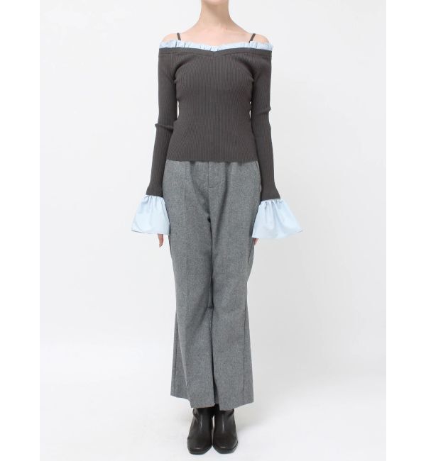 MERCURYDUO「異素材フリルオフショルリブニット」|ニット・セーター|