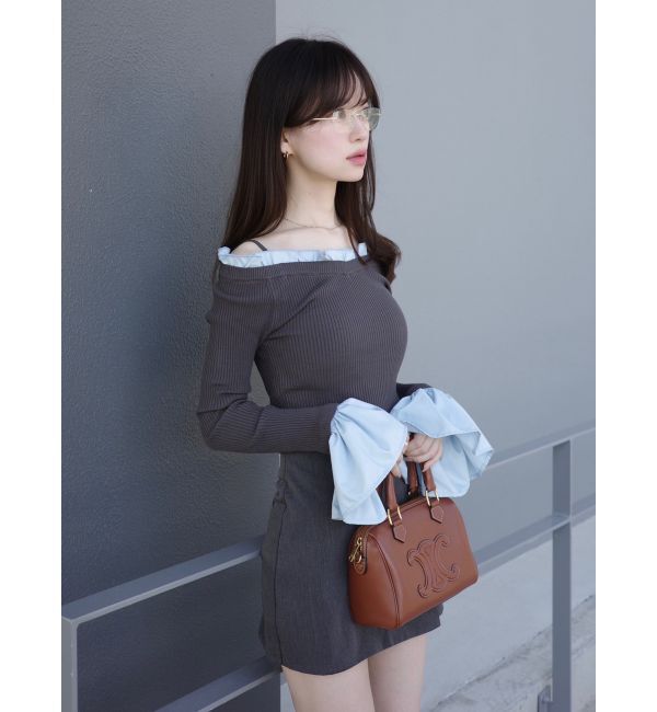 MERCURYDUO「異素材フリルオフショルリブニット」|ニット・セーター|