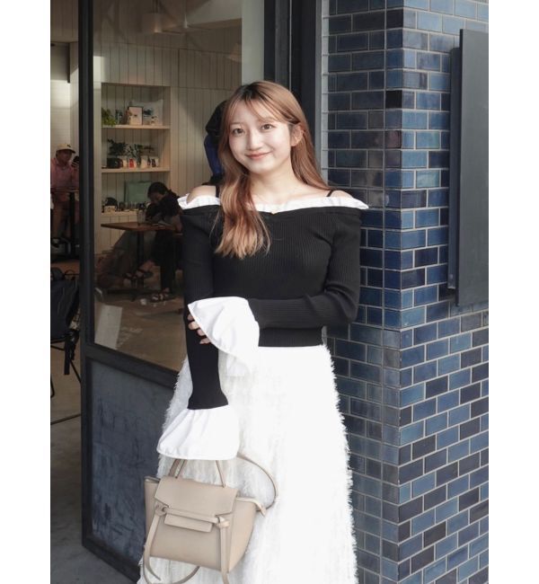 MERCURYDUO「異素材フリルオフショルリブニット」|ニット・セーター|