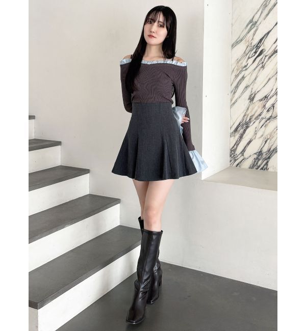 MERCURYDUO「異素材フリルオフショルリブニット」|ニット・セーター|