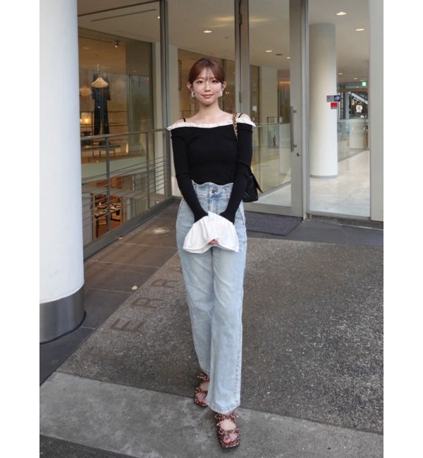 MERCURYDUO「異素材フリルオフショルリブニット」|ニット・セーター|