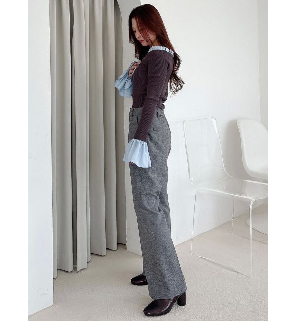 MERCURYDUO「異素材フリルオフショルリブニット」|ニット・セーター|