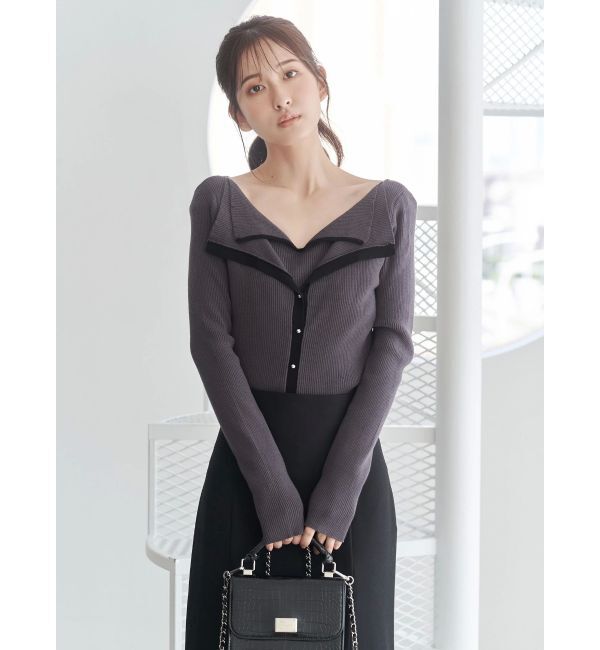 MERCURYDUO「ダブルカラーフェイクレイヤードリブニット」|ニット・セーター|