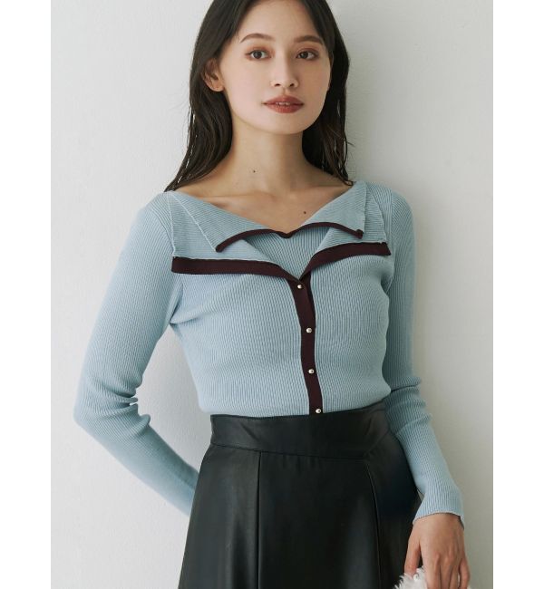 MERCURYDUO「ダブルカラーフェイクレイヤードリブニット」|ニット・セーター|アイスブルー