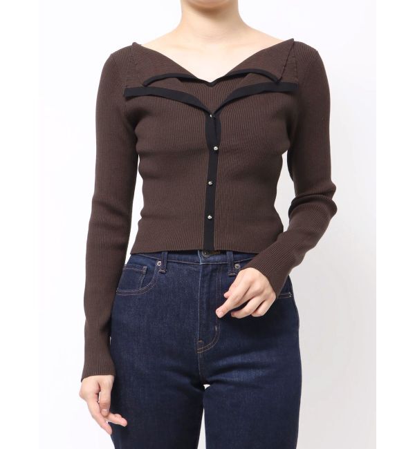 MERCURYDUO「ダブルカラーフェイクレイヤードリブニット」|ニット・セーター|ダークブラウン