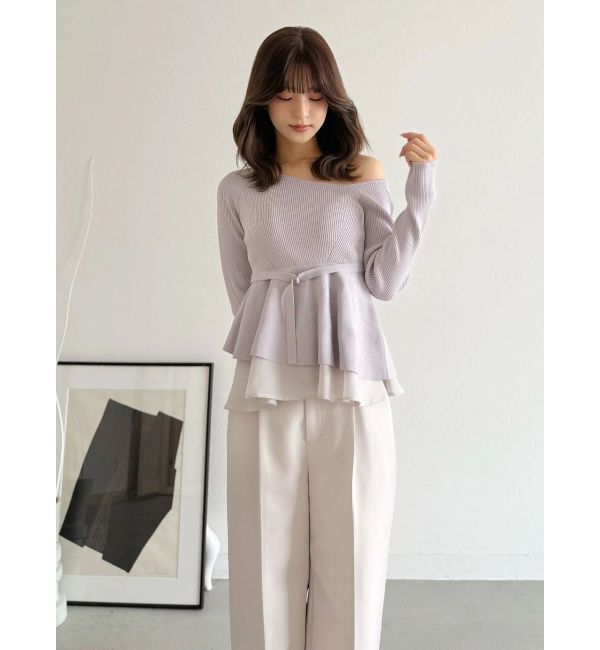 MERCURYDUO「異素材ドッキングペプラムニット」|ニット・セーター|