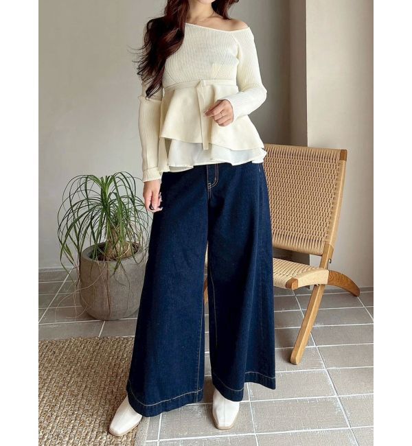 MERCURYDUO「異素材ドッキングペプラムニット」|ニット・セーター|