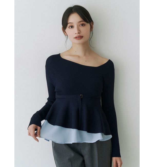 MERCURYDUO「異素材ドッキングペプラムニット」|ニット・セーター|