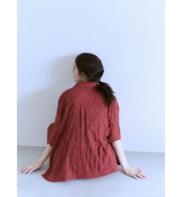 Ungrid「起毛エンブロイダリーハーフスリーブシャツ」|シャツ・ブラウス|レッド