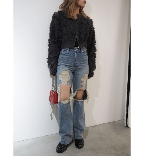 EVRIS「ハイダメージセミワイドデニムパンツ」|デニム|