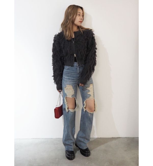 EVRIS「ハイダメージセミワイドデニムパンツ」|デニム|