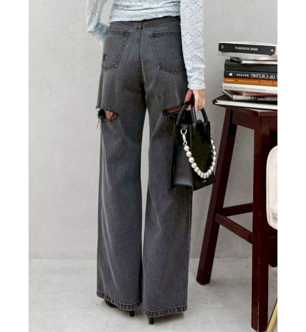 EVRIS「BACKスラッシュワイドデニムパンツ」|デニム|ブラック