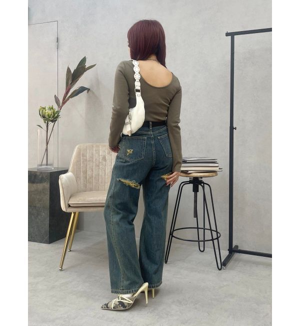 EVRIS「BACKスラッシュワイドデニムパンツ」|デニム|