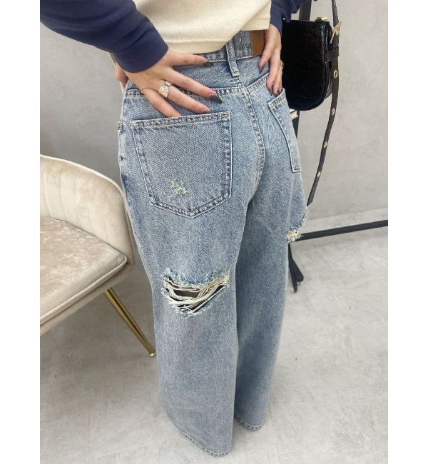 EVRIS「BACKスラッシュワイドデニムパンツ」|デニム|
