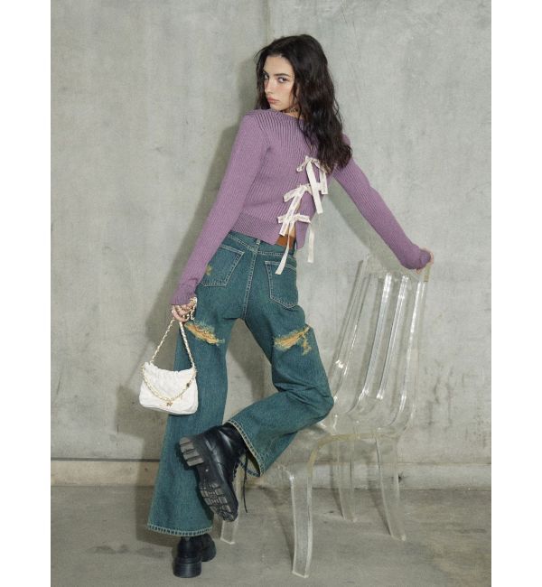 EVRIS「BACKスラッシュワイドデニムパンツ」|デニム|