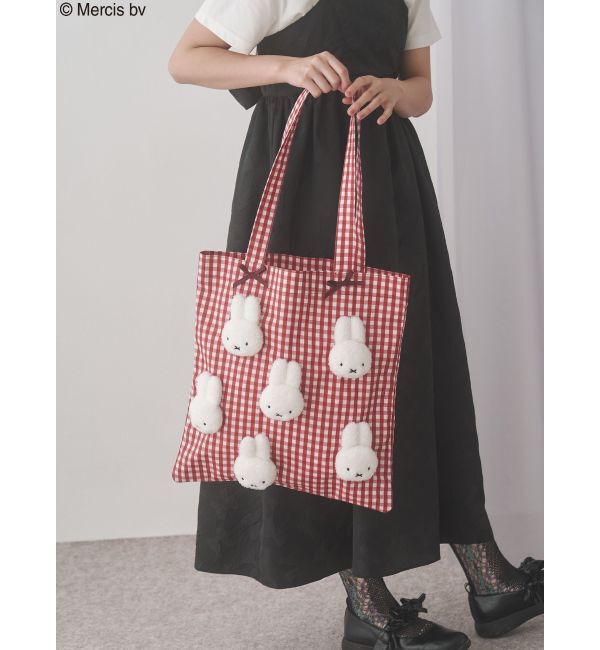 merry jenny「ギンガムもこもこmiffyトート」|トートバッグ|レッド