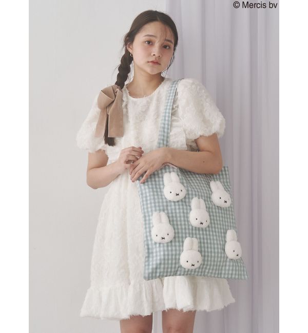 merry jenny「ギンガムもこもこmiffyトート」|トートバッグ|グリーン