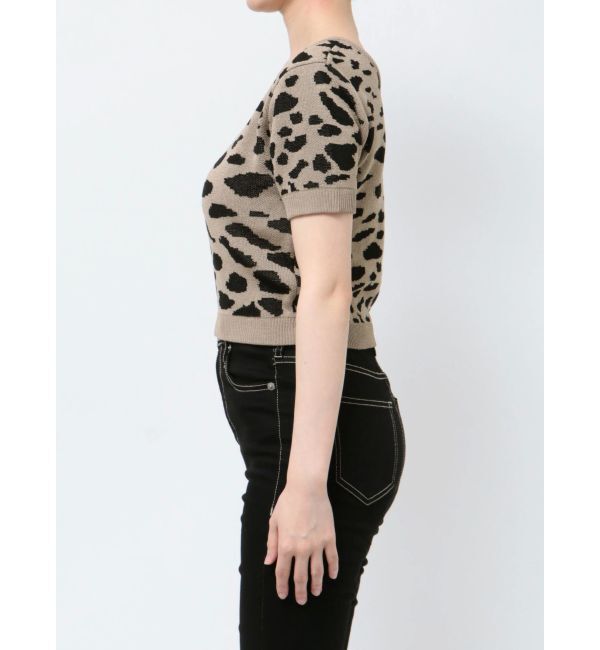 GYDA「2WAYレオパードハーフスリーブニットトップス」|ニット・セーター|