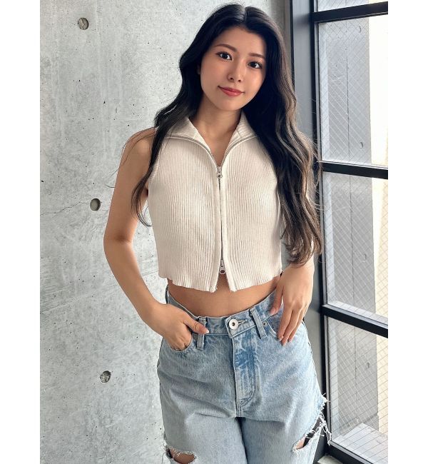 GYDA「ブリーチＷファスナーノースリトップス」|ニット・セーター|