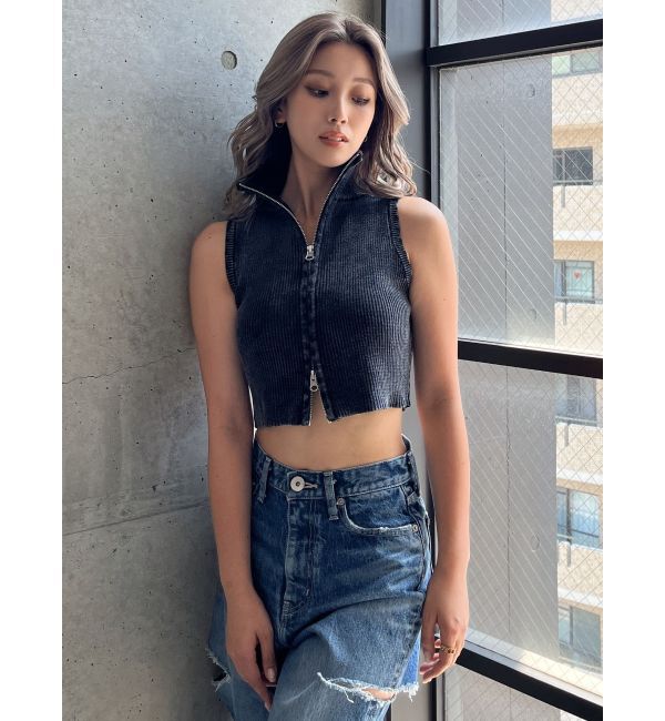 GYDA「ブリーチＷファスナーノースリトップス」|ニット・セーター|