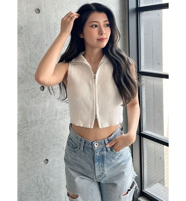 GYDA「ブリーチＷファスナーノースリトップス」|ニット・セーター|