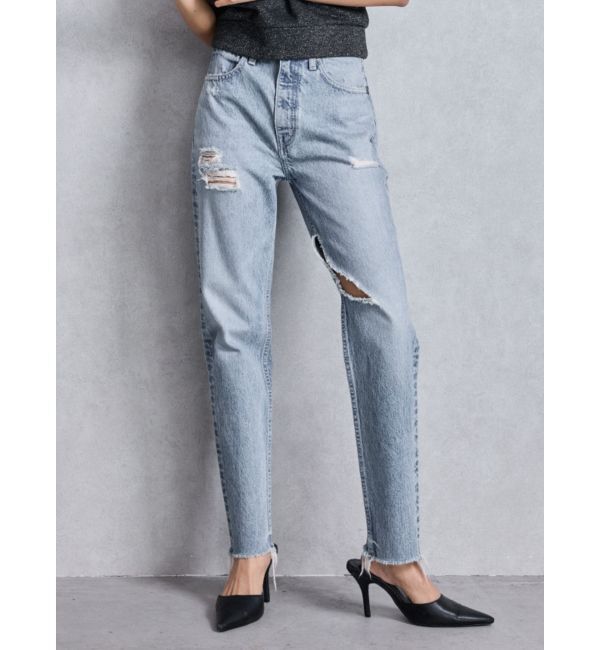 GYDA「ハイウエストVintage Edge ダメージストレートデニムパンツ」|デニム|ブルー