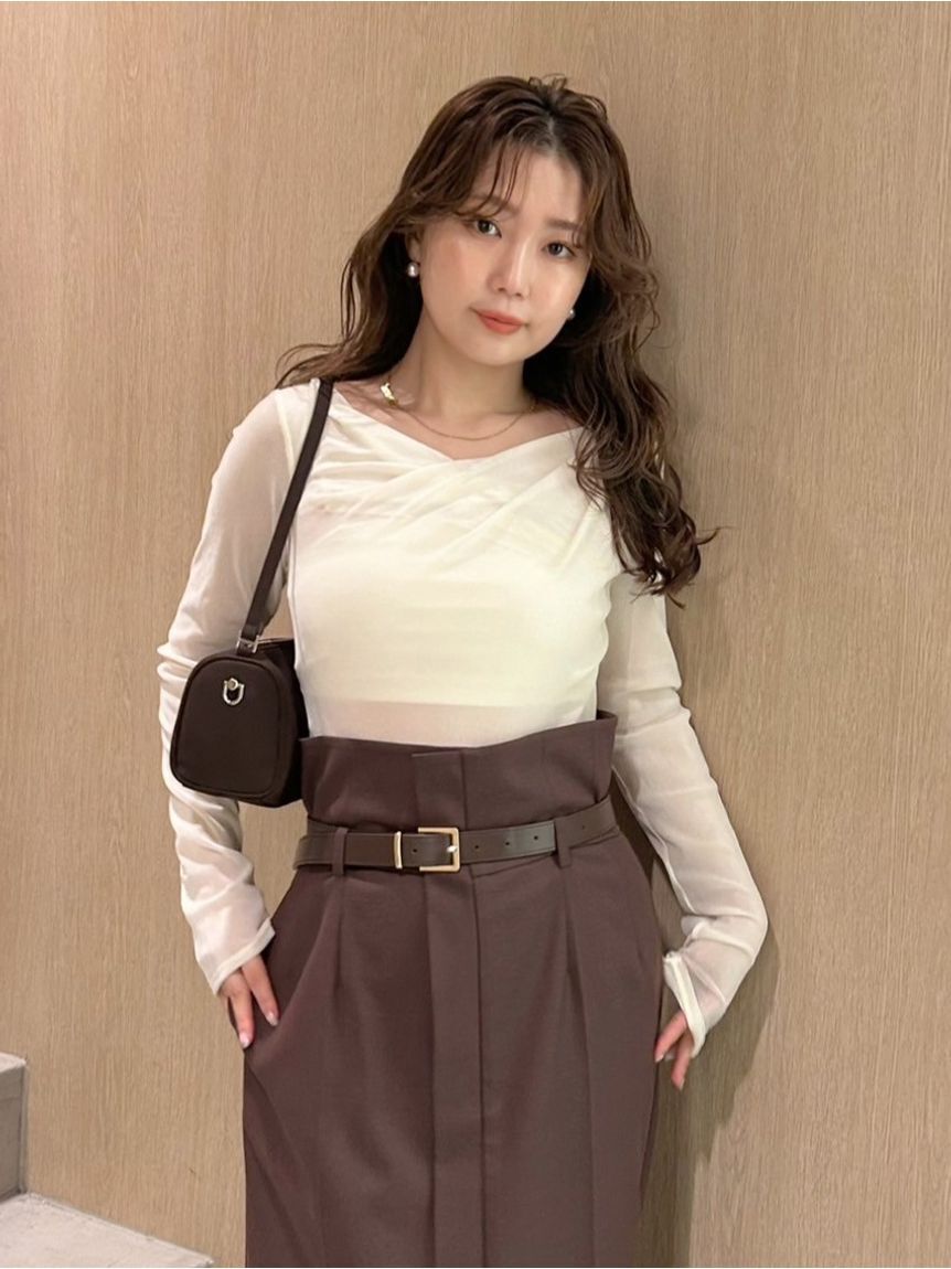 FRAY I.D「デコルテタックフロッキーチュールトップス」|Tシャツ・カットソー|