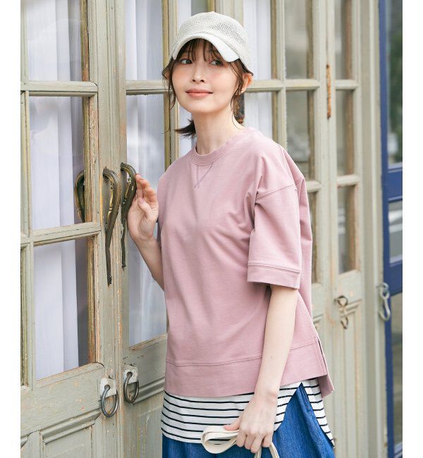 ikka「ミニ裏毛スウェットライク半袖Tシャツ」|Tシャツ・カットソー|