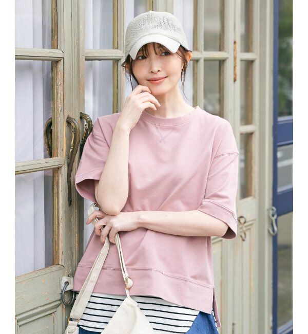 ikka「ミニ裏毛スウェットライク半袖Tシャツ」|Tシャツ・カットソー|