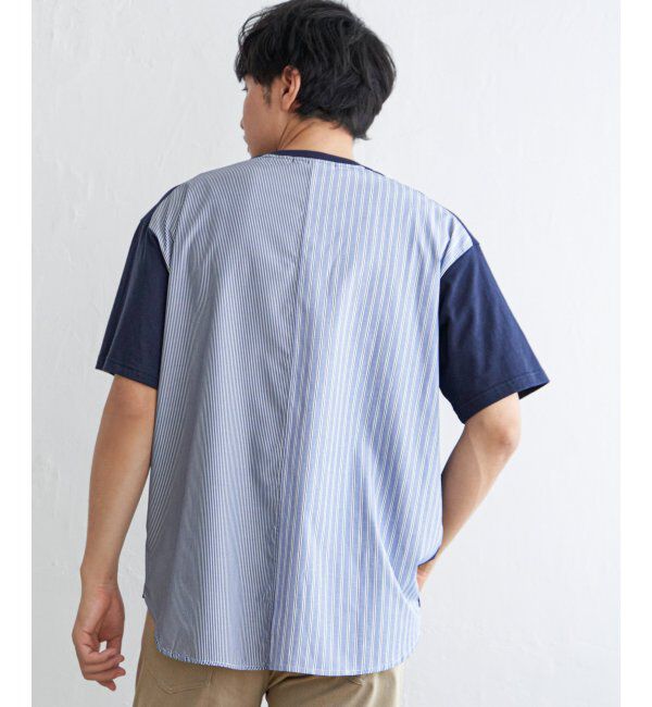 ikka「ストライプブロード切り替えTシャツ」|Tシャツ・カットソー|