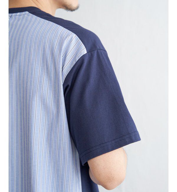 ikka「ストライプブロード切り替えTシャツ」|Tシャツ・カットソー|