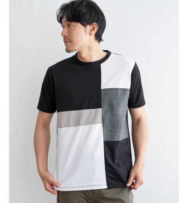 ikka「ブロックスグレンチェックキリカエＴ」|Tシャツ・カットソー|ブラック