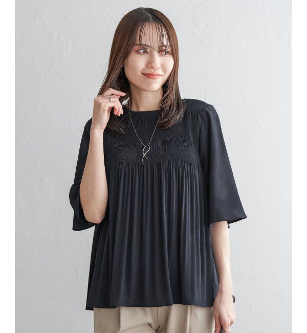 ikka「マジョリカ3段プリーツブラウス」|シャツ・ブラウス|ネイビーブルー