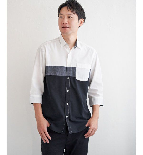 ikka「7分袖オックス胸切り替えシャツ」|シャツ・ブラウス|