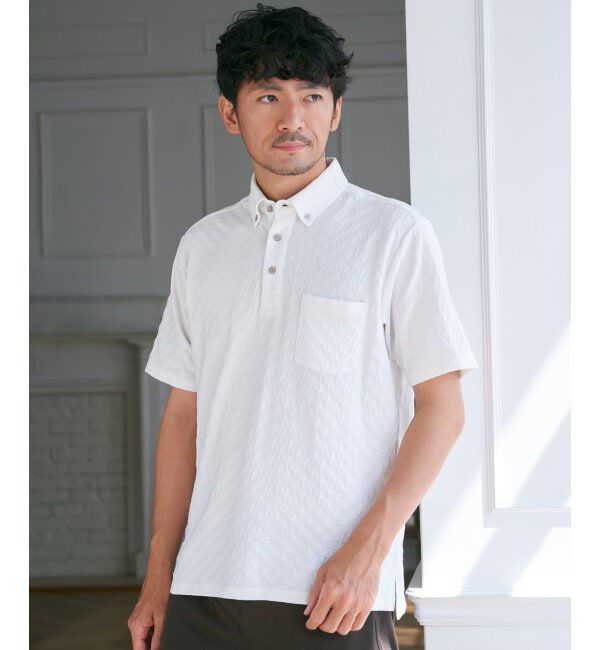 IKKA LOUNGE「リンクスジャカード市松ポロシャツ」|Tシャツ・カットソー|ホワイト
