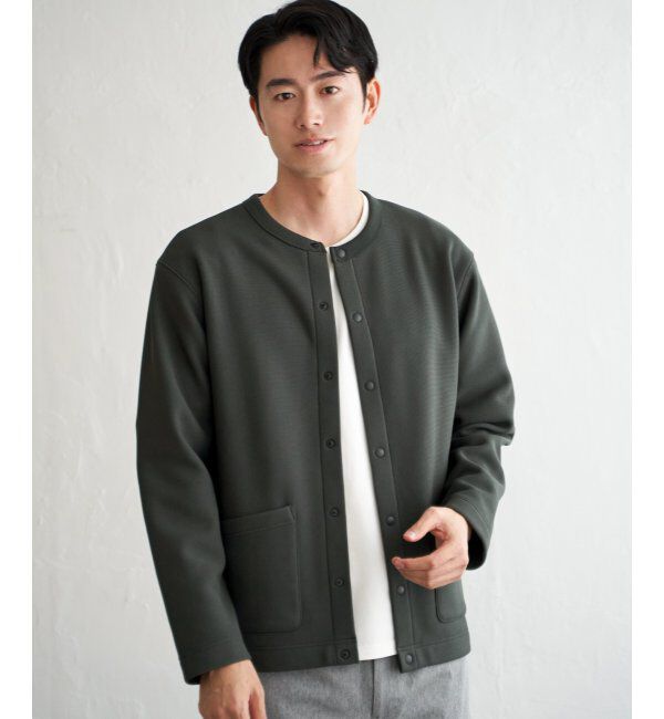 ikka「ボンディングクルーネックカーデ」|カーディガン|カーキ