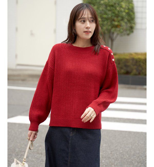 ikka「片ボタン変形リブニットプルオーバー」|プルオーバー|