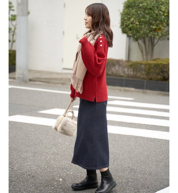 ikka「片ボタン変形リブニットプルオーバー」|プルオーバー|