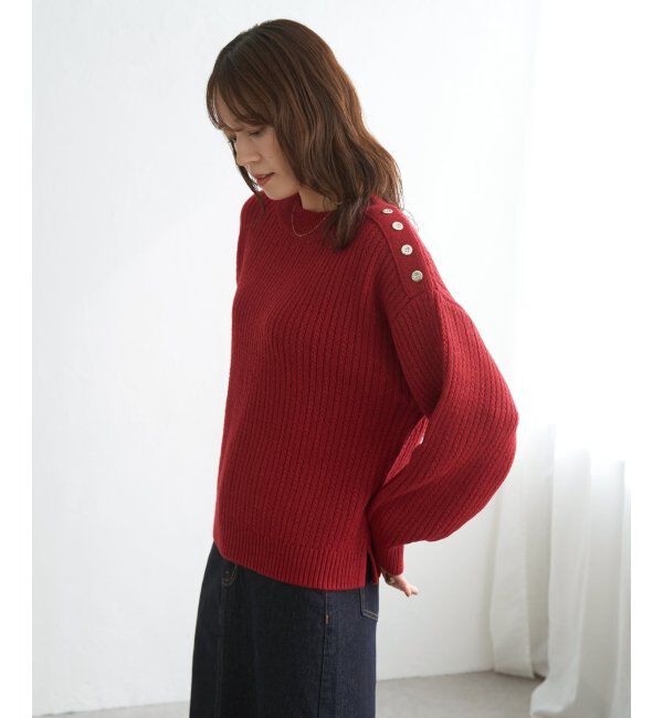 ikka「片ボタン変形リブニットプルオーバー」|プルオーバー|