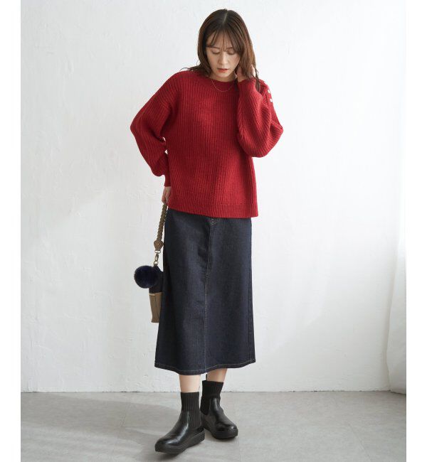ikka「片ボタン変形リブニットプルオーバー」|プルオーバー|