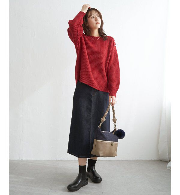 ikka「片ボタン変形リブニットプルオーバー」|プルオーバー|