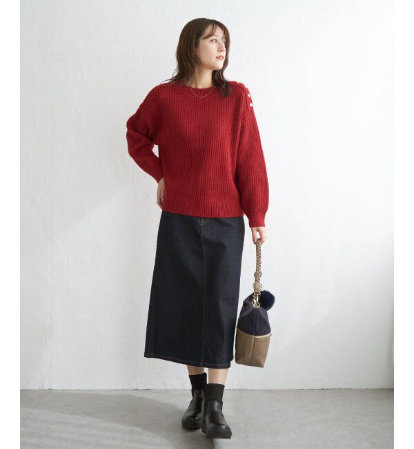 ikka「片ボタン変形リブニットプルオーバー」|プルオーバー|