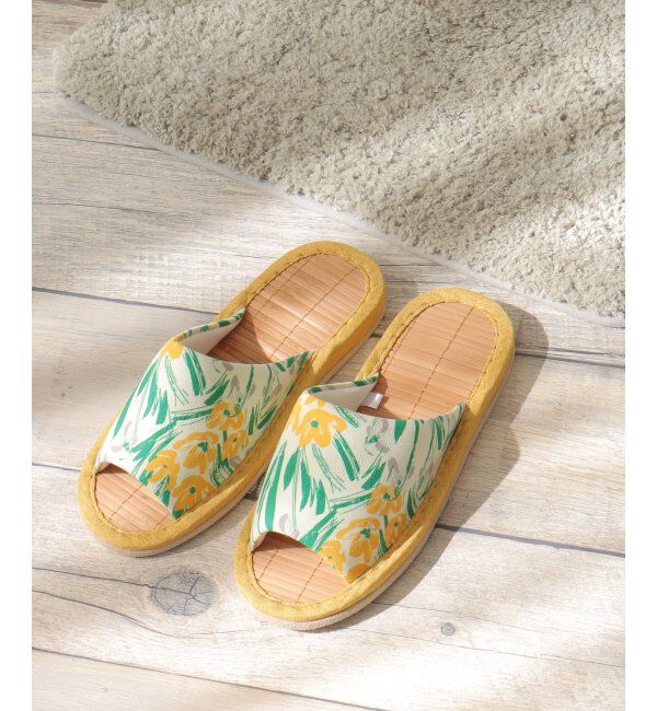 Lbc with Life「茶竹花柄スリッパ」|ルームシューズ|